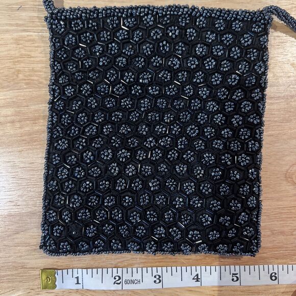 Vintage Art Deco Black Beaded Evening Bag Retroglam Purse UK PAT 1510246 Fancy - Picture 12 of 16